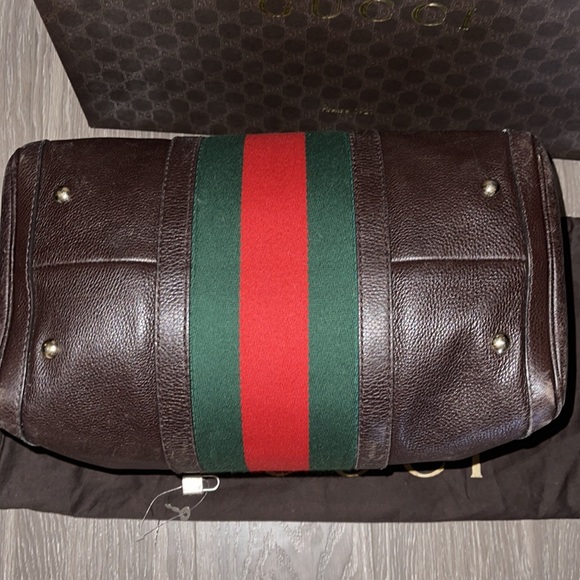 Authentic Gucci Medium Web Boston Bag - Brown - Picture 7 of 16